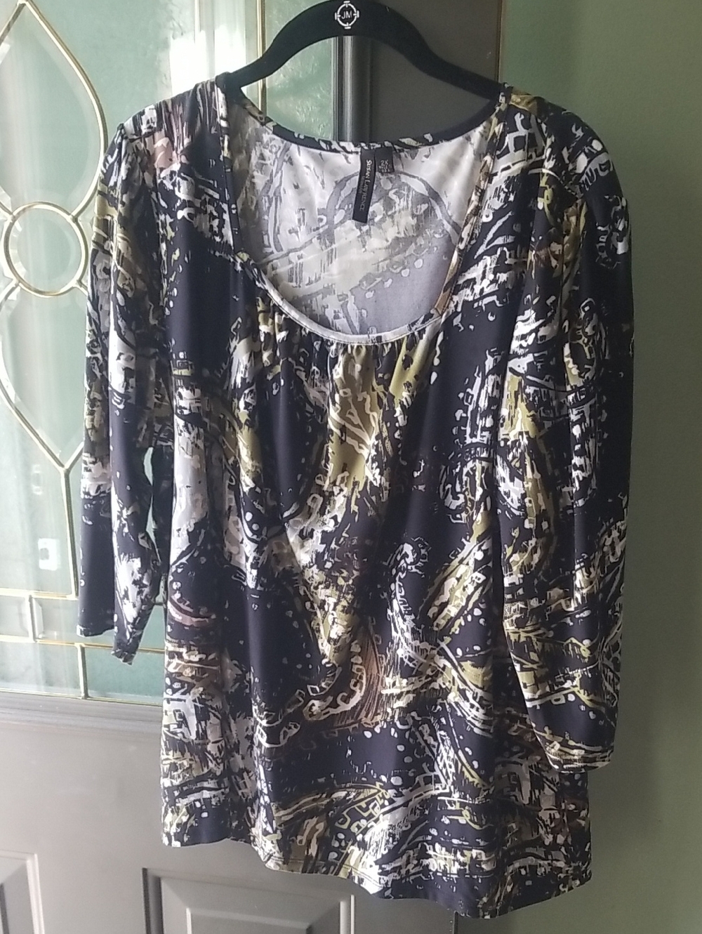 Susan Lawrence Black Abstract Print Scoop Neck Blouse